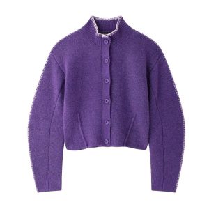 Single-breasted Knitted Cardigan Coat For Women