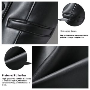 Leather Coat Western Style Double Breasted Vest Short Slim Fit Slimming