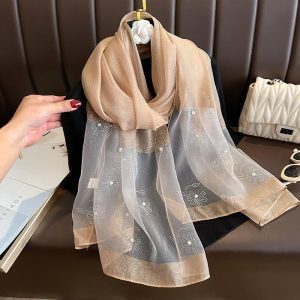 High-end Printed And Beaded Shawlscarf For Outerwear