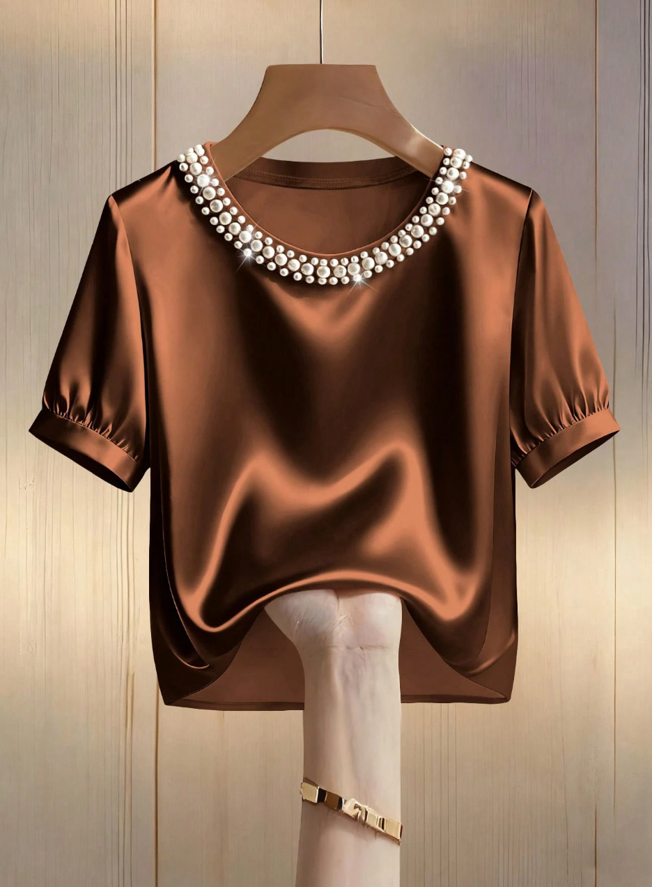 French-style Satin Pearl-collar Short Sleeves - Image 10
