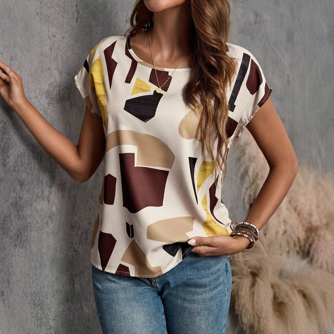Womens Round-neck Printed Short-sleeve Top - الصورة 3