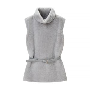 Casual Minimalist Waist Belt High Neck Fur Vest