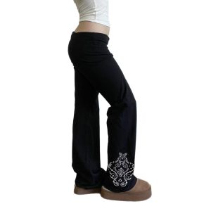 Vintage-style Personalized Printed Black Knit Pants