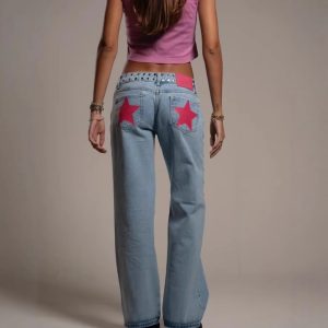 Loose Straight-leg Jeans With A Trendy Star Design For Women