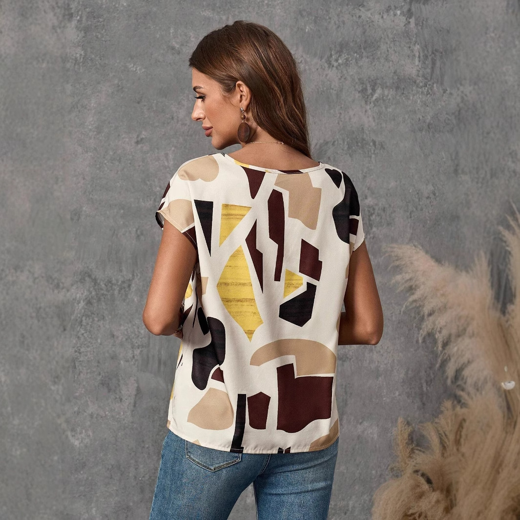 Womens Round-neck Printed Short-sleeve Top - الصورة 4