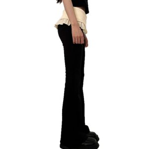 Casual Color-Block Flared Pants With Ruffled Hem And Patchwork Design