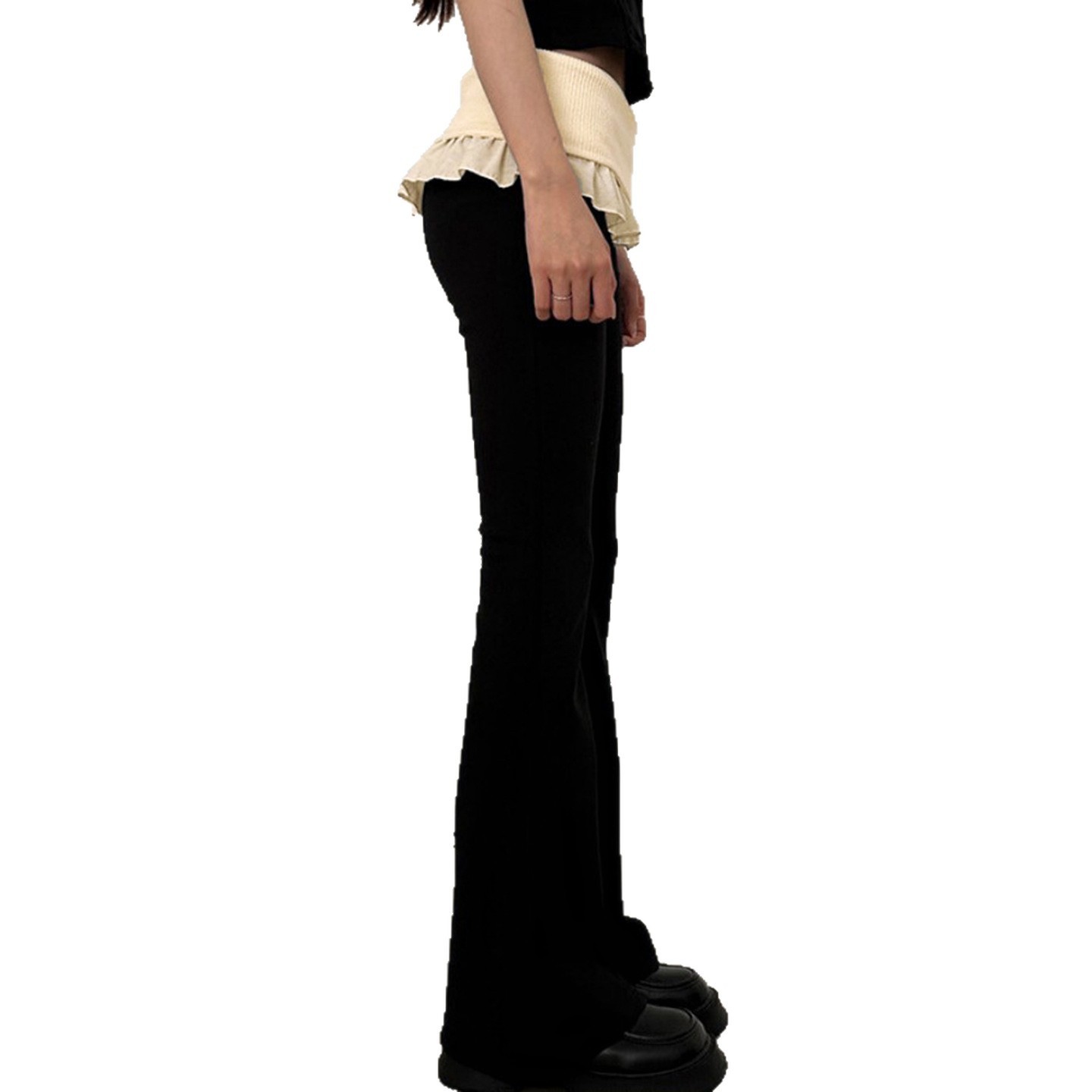 Casual Color-Block Flared Pants With Ruffled Hem And Patchwork Design - الصورة 5