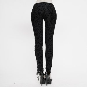 Gothic Womens Leggings With An Asymmetrical Lace-up Design