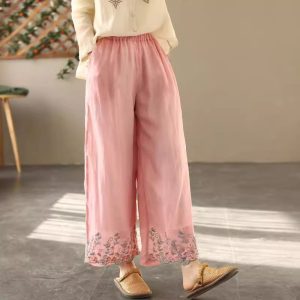 Moms Summer Cotton-linen Wide-leg Pants For Women