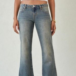 Washed Distressed Slim-fit Vintage-style Bootcut Jeans