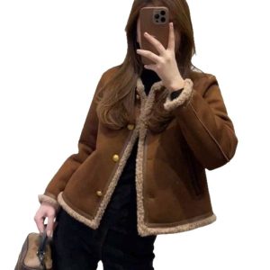 Womens Stylish Casual Cropped Lambswool Jacket