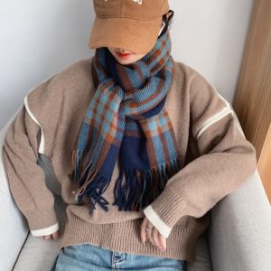 Womens Plaid Thickened Warm Neck WarmerScarf