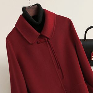 New Chinese-style Red Oversized Double-faced Wool Coat