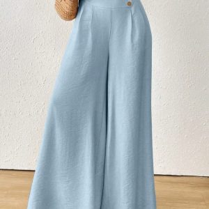 Stylish And Elegant Mid-rise Wide-leg Pants With A Flared Hem