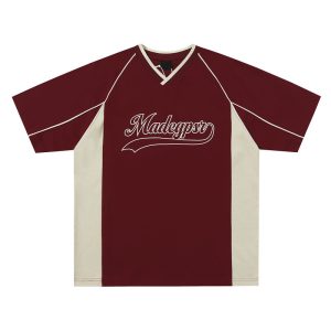 Short-sleeved Men's Summer Color Contrast Patchwork Loose T-shirt Couple Letters Top