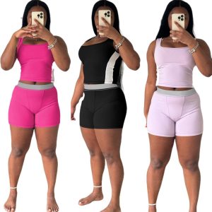 Stylish Casual Ribbed Patchwork Two-piece Set