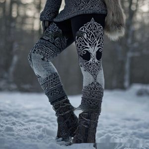 Womens Retro Casual Sports Leggings With 3D Digital Print