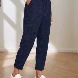 Corduroy Pocket High-waist Solid Color Straight Casual Pants