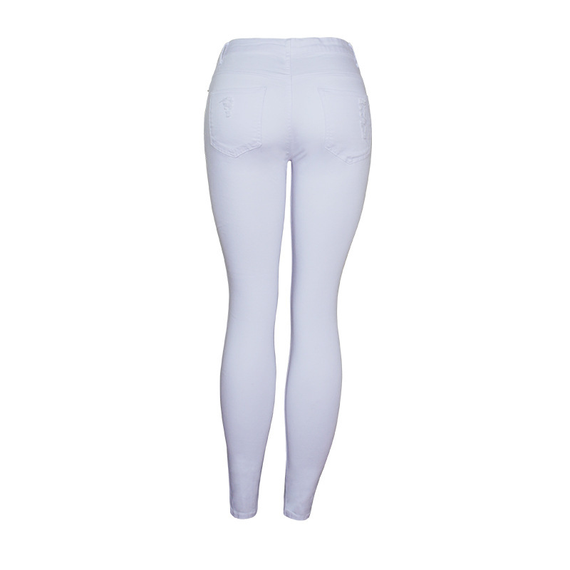 Womens Trendy Slim-fit Solid-color White Ripped Skinny Pants - الصورة 5