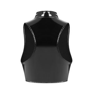 Sexy Women's Mirror Bright Leather Vest