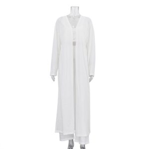 Casual Fashion 3-piece Set Long-sleeve Cardigan Vest Wide-leg Pants