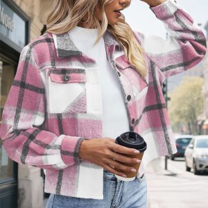 Stylish Slim-fit Sophisticated Plaid Coat For Women