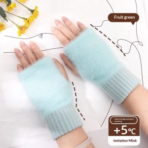 Women's Half-finger Plush Thermal Knit Gloves