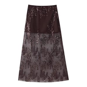 Bead Embroidered High Waist Skirt