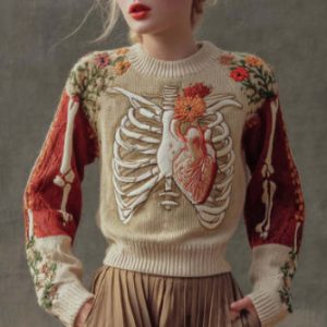 Womens Printed Crew-Neck Sweater Top