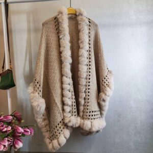 Solid-color Thickened Warm Womens Rabbit-fur Shawl