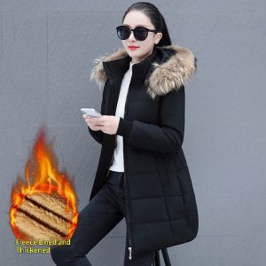 Detachable Hooded Mid-Length Padded Coat With A Big Fur Collar