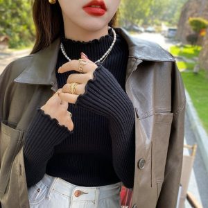 Stylish Base Layer Sweater Thickened Knit Top For Fall And Winter