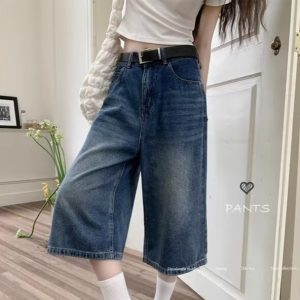Light Blue Cropped Denim Jeans For Women Thin Style