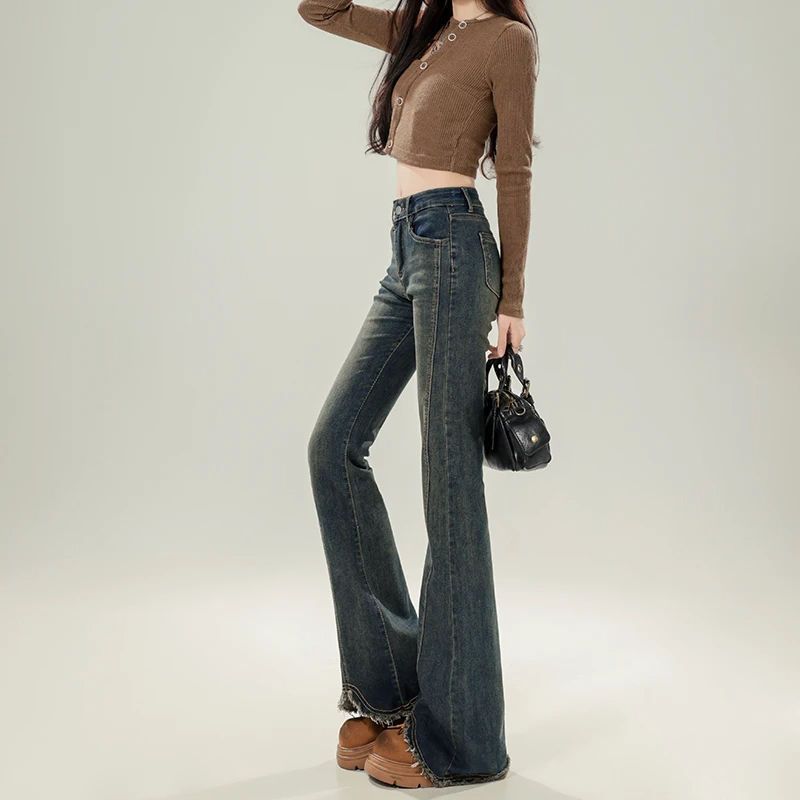 Flared Denim Jeans For Women Autumn Cement Gray - Image 3