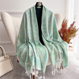 Vintage Cashew Jacquard Faux Cashmere Shawl Scarf For Women