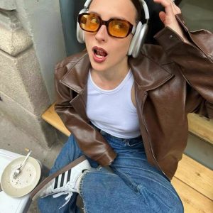 Women's Vintage Brown Leather Motorcycle Jacket