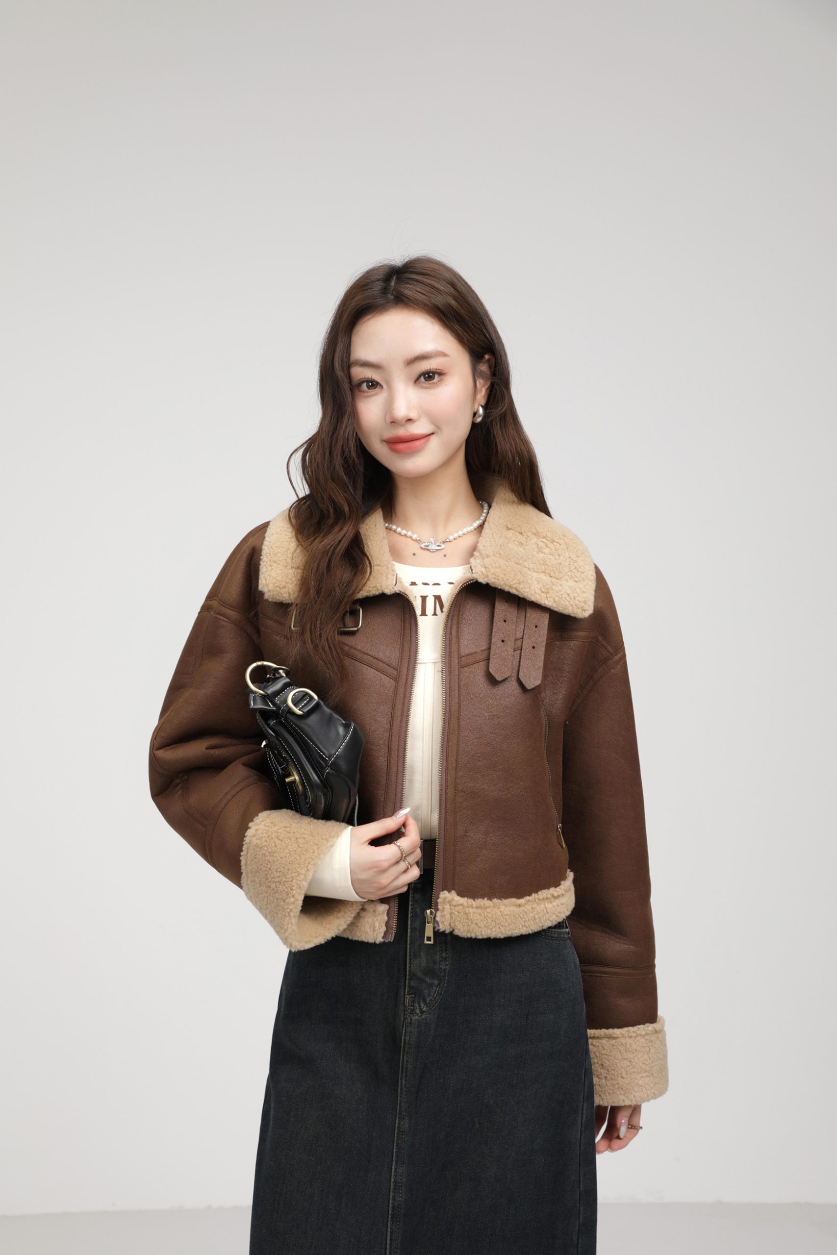 Stand Collar Fur Integrated Lamb Fur Short Coat - Image 9