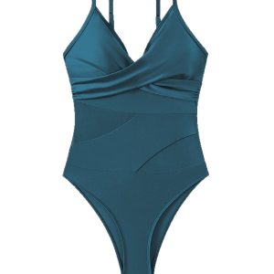 Sexy Mesh-panelled Push-up One-piece Womens Swimsuit Form-fitting And Body-hugging