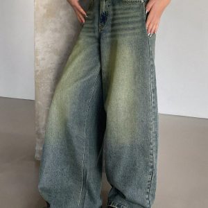 Water-washed Blue Wide-leg Extra-long Floor-length Jeans