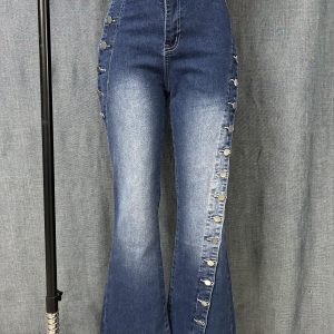 Fashionable Slim-fit Solid-color Blue Jeans