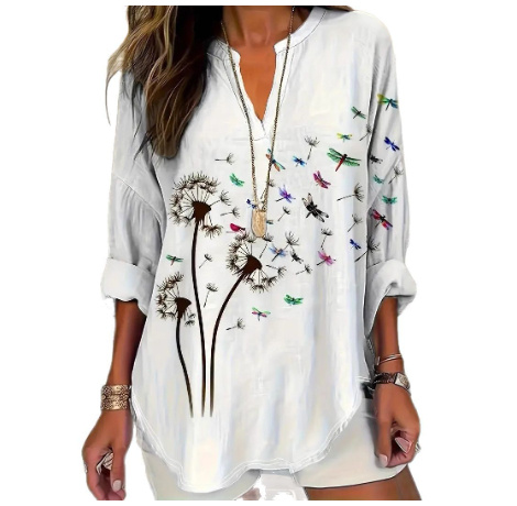 Womens Stand Collar Button-Down Drop Shoulder Long-Sleeve Top - الصورة 6