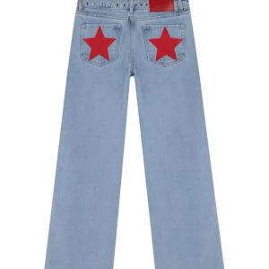 Loose Straight-leg Jeans With A Trendy Star Design For Women