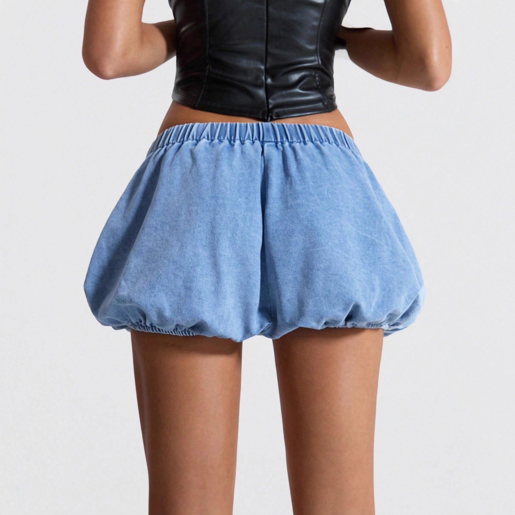 Womens Elastic-Waist Bud-Shape Versatile Slim-Fit Denim Shorts - Image 5