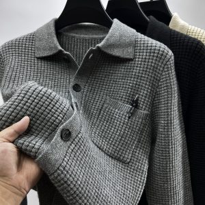 Casual Solid-Color Pocket Lapel Knit Sweater Coat