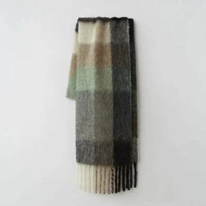 Womens Warm Rainbow-Plaid Faux Cashmere Scarf