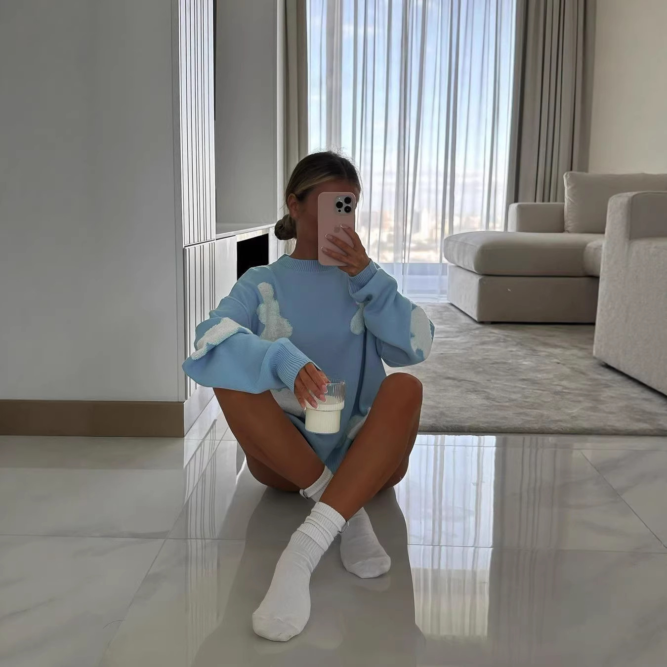 Womens Loose-fitting Long-sleeve Crew-neck Sweater Top - Image 2