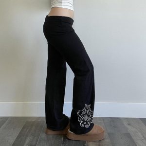 Vintage-style Personalized Printed Black Knit Pants