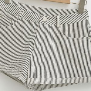 Womens Black And White Striped A-Line Casual Denim Shorts