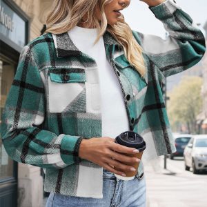Stylish Slim-fit Sophisticated Plaid Coat For Women