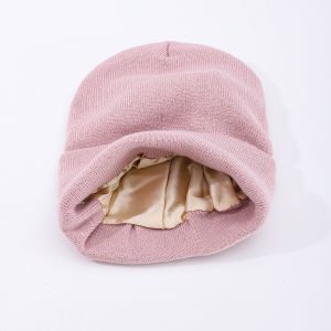 Womens Hair-protecting Warming Knitted Satin Beanie